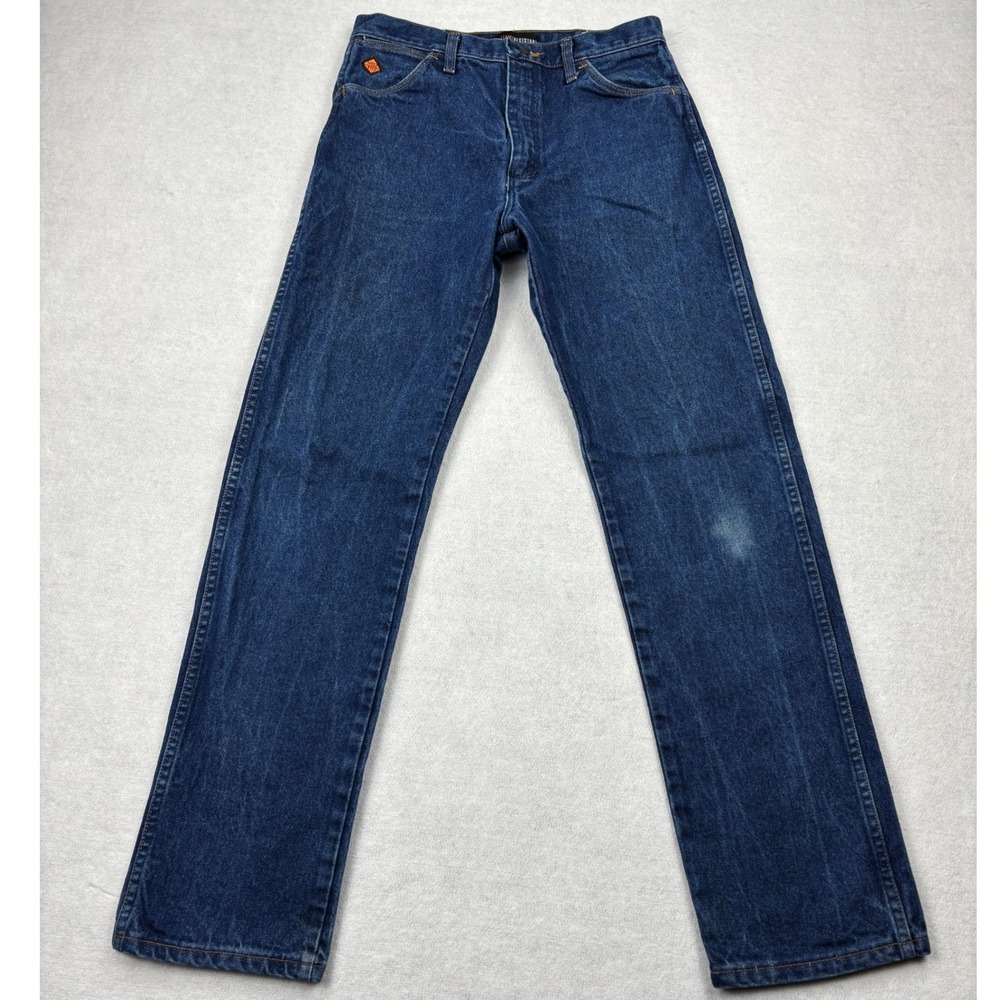 Wrangler FR 13MWZ Flame Resistant Jeans Mens 31x34 Dark Wash Straight Leg HRC2